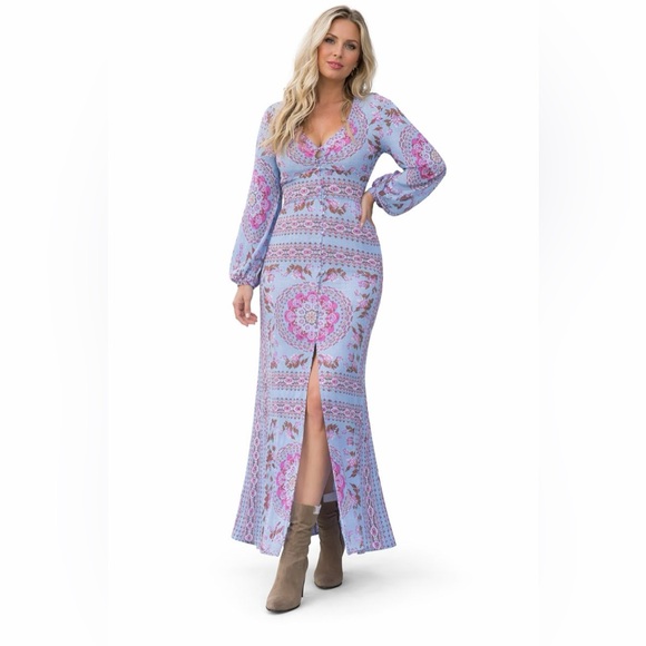entro Dresses & Skirts - Entro Women’s Long Sleeve Bohemian Festival Vibes Button Down Maxi Dress Size L